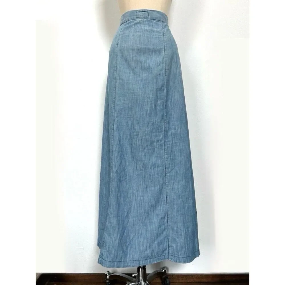 CURRENT ELLIOTT Women’s Size 27/0 Blue Chambray Button Pin Front Maxi Skirt